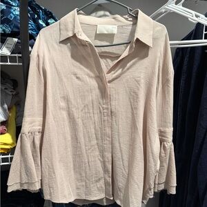 J.O.A. Light Beige Blouse with Flared Sleeves